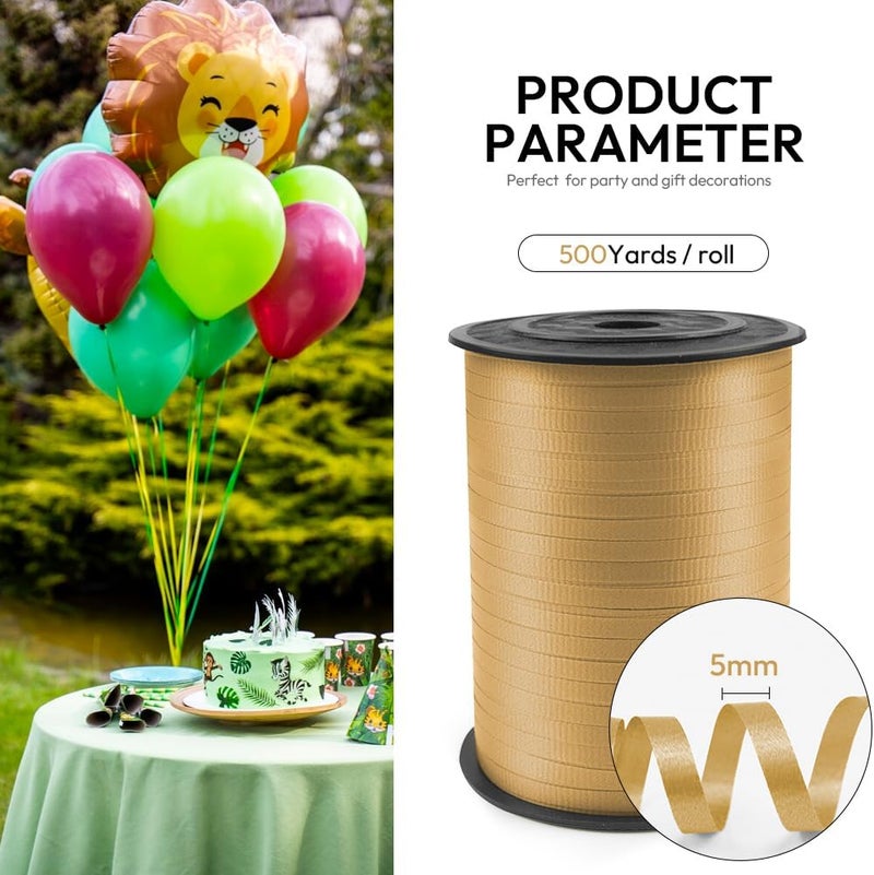 Isaspire 500 Yards Curling Ribbon with Spool, 1/5" Wide Crimped Texture Curling Ribbons - Perfect for Gift Box Wrapping, Florist Flowers, Birthday Party Decorations, and Balloon String Ribbon in Gold - Image 2